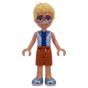 Olly, Bright Light Blue Shirt, Dark Orange Shorts
