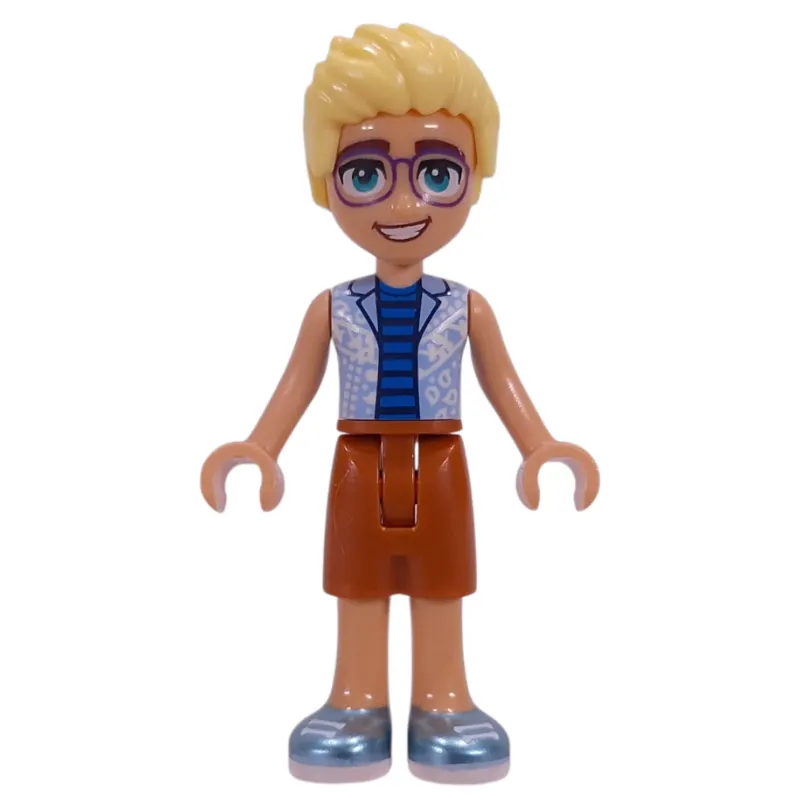 Olly, Bright Light Blue Shirt, Dark Orange Shorts