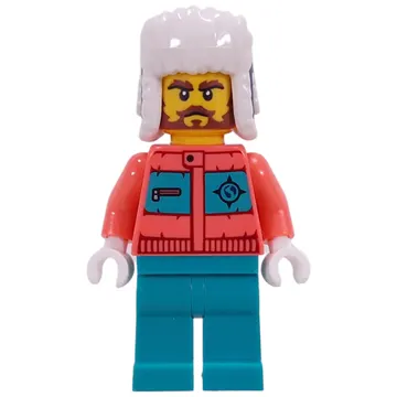 Arctic Explorer, Coral Torso, Dark Turquoise Legs, Dark Blue Ushanka