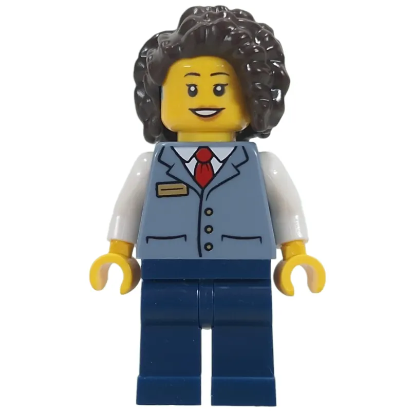 Street Car Conductor, Sand Blue Vest, Dark Blue Legs, Dark Brown Hair
