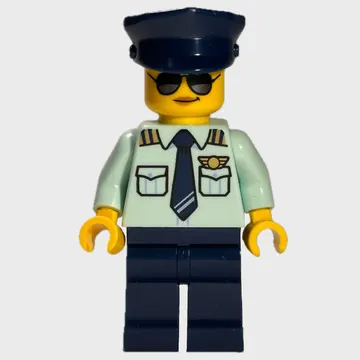Pilot, Bright Light Blue Shirt, Dark Blue Legs, Dark Blue Cap