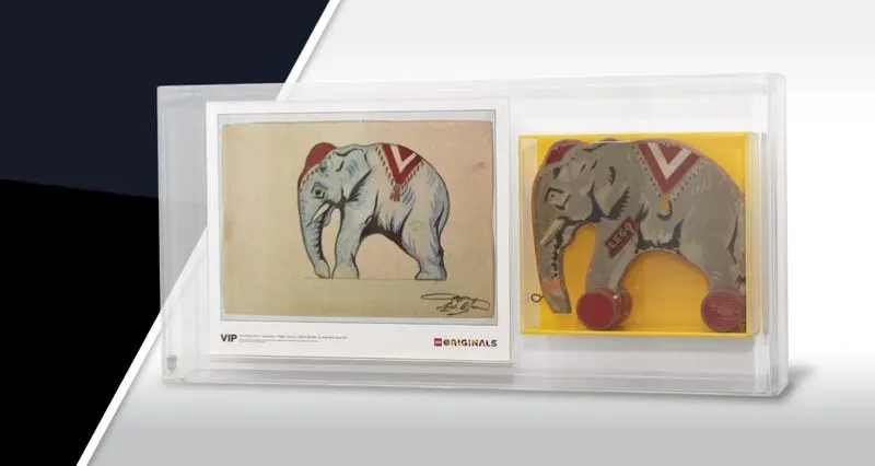 Original Wooden Elephant Pull-Along Toy and Print