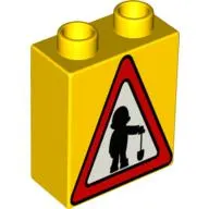 Duplo Brick 1 x 2 x 2 with Road Sign Construction Worker Print