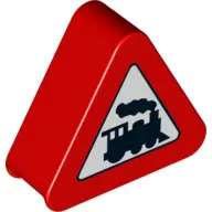 Duplo Brick 1 x 3 x 2 Triangle Road Sign with Steam Engine Print