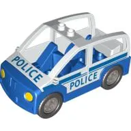 Duplo Car with 2 Studs on Roof, Blue Base and Blue 'POLICE' Print