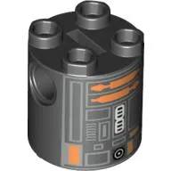 Brick Round 2 x 2 x 2 Robot Body, Axle Holder '+' Orientation with Copper and Silver Imperial Astromech Droid Print