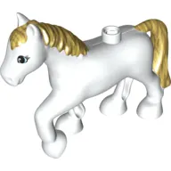 Duplo Animal Horse with one Stud and Raised Hoof with Eyelashes and Gold Mane and Tail Print