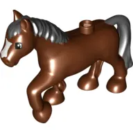 Duplo Animal Horse with one Stud and Raised Hoof with White Blaze and Black Mane Print