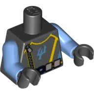 Torso Aquaraiders Trident Logo, Silver Belt and Zipper Print, Medium Blue Arms, Black Hands