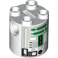 Brick Round 2 x 2 x 2 Robot Body, Axle Holder '+' Orientation with Green and Gray Astromech Droid Print (R2-R7)