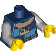 Torso Gold Crown on Dark Blue, Medium Blue Quarters, Collar Print, Light Bluish Gray Arms, Yellow Hands