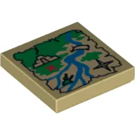 Tile 2 x 2 with Map River, Ruins, and Red X Print