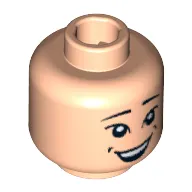 Minifig Head Short Round, Large Grin, Dimples, Asian Eyes, White Pupils Print