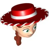 Minifig Head Special with Red Cowboy Hat, Iron Red Ponytail with Smile Print (Jessie)