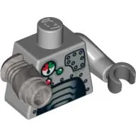 Torso Robot with Panels and Gauges Print, Light Bluish Gray Left Arm with Dark Bluish Gray Hand, Metallic Silver Mech Right Arm