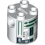 Brick Round 2 x 2 x 2 Robot Body, Axle Holder '+' Orientation with Gray and Dark Green Astromech Droid Print (R4-P44)