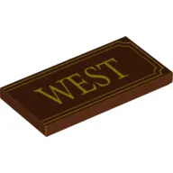 Tile 2 x 4 with Yellow 'WEST' and Fancy Outline Print
