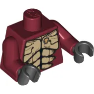 Torso Muscles Outline and Gold Skull Print, Dark Red Arms, Black Hands
