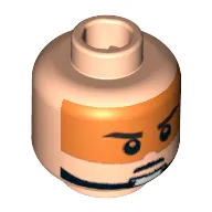 Minifig Head Rebel Pilot / Dutch Vander, Stern Eyebrows, Pupils and Orange Visor Print