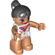 Duplo Figure with Ponytail Black, with Stars, Blue Eyes (Circus Princess)