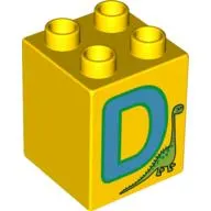 Duplo Brick 2 x 2 x 2 with 'D' and Dinosaur Print