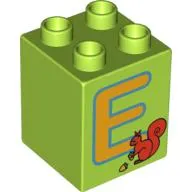 Duplo Brick 2 x 2 x 2 with 'E' and Squirrel Print