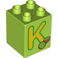 Duplo Brick 2 x 2 x 2 with 'K' and Kiwi Print