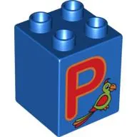Duplo Brick 2 x 2 x 2 with 'P' and Parrot Print