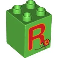 Duplo Brick 2 x 2 x 2 with 'R' and Rose Print
