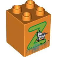 Duplo Brick 2 x 2 x 2 with 'Z' and Zebra in Zoo Print