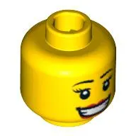 Minifig Head Hula Dancer, Large Red Lips, Open Mouth Smile with Teeth, Thin Eyelashes and White Pupils Print