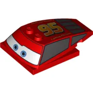 Brick Wedged, Curved 6 x 4 x 1 1/3 with 4 x 4 Base with Blue Eyes, Windows and Large '95' Print (Lightning McQueen)