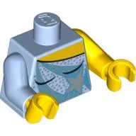 Torso, Odd Arms, Ice Skating Costume with White Sequins and Star Print, Left Yellow Arm, Right Bright Light Blue Arm, Yellow Hands