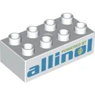 Duplo Brick 2 x 4, with 'POWERED BY allinol' Print