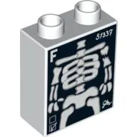 Duplo Brick 1 x 2 x 2 with X-Ray Skeleton, 'F' and '51337' Print
