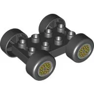 Duplo Car Base 2 x 4 with Black Tires & Yellow 'Y' Spoke Wheels