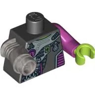 Torso Space Suit with Panels and Wires Print, Magenta Left Arm with Lime Hand, Flat Silver Mech Right Arm