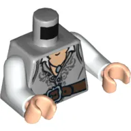 Torso Open Vest with Dark Bluish Gray Embroidery and Dark Brown Belt Print, White Arms, Light Nougat Hands
