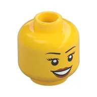 Minifig Head Nya / Ms. Santos, Peach Lips, Open Mouth Smile, Black Eyebrows Print
