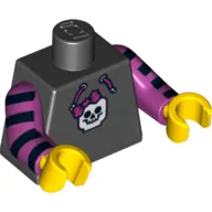 Torso Hoodie with Pocket, Drawstring and Minifig Skull Print, Magenta Arms with Black Stripes, Yellow Hands
