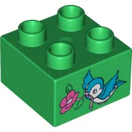 Duplo Brick 2 x 2 with Bluebird and Dark Pink Flower Print