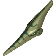 Animal Body Part, Dinosaur, Pteranodon Head with Eyes and Dark Green Stripes Print