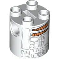 Brick Round 2 x 2 x 2 Robot Body, Axle Holder '+' Orientation with Gray Lines and Carrots Astromech Droid Print (Christmas R2-D2)
