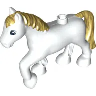 Duplo Animal Horse with one Stud and Raised Hoof, Gold Mane & Tail Print