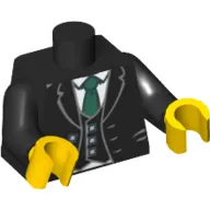 Torso Jacket and Vest with Buttons and White Shirt and Green Tie Print, Black Arms, Yellow Hands
