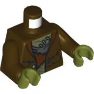 Torso Open Jacket with Stapled Olive Skin and Stitched Vest Print (Frankensteins Monster), Dark Brown Arms, Olive Green Hands