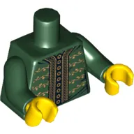 Torso Jacket with Gold Trim, Buttons and Floral Motif Print, Dark Green Arms, Yellow Hands