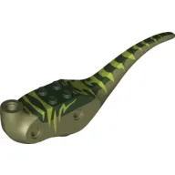 Animal Body Part, Dinosaur, Raptor Body with Dark Green Top with Lime Stripes Print