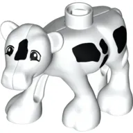 Duplo Animal Cow Baby (Calf) Front Leg Forward with Black Spots, Rectangle Eyes Print