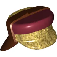 Hat with Neck Protector, Dark Red Top and Gold Flap Print